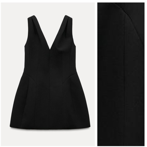 NWT. Zara ZW Collection Black Viscose Blend Voluminous Short V-Neck Dress Size S - Picture 5 of 11